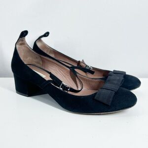 Tabitha Simmons Rubia Black Suede Leather Mary Jane Bow Pumps Size 38/8